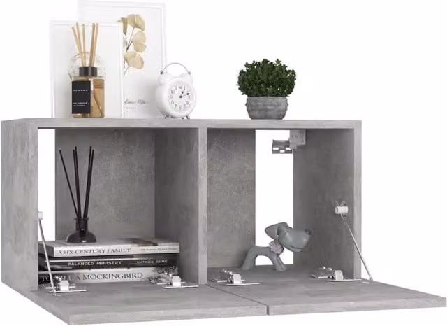 Berkfield Home Set of 2 Wall Mounted Hanging TV Cabinets in Concrete Grey, W/D/H: 60 x 30 x 30 cm – 1