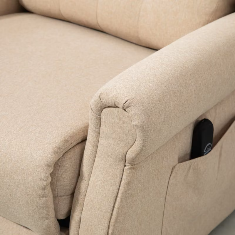 HOMCOM Power Lift Recliner Chair, Beige Fabric Wingback Button Tufted Electric Armchair for Seniors – 4