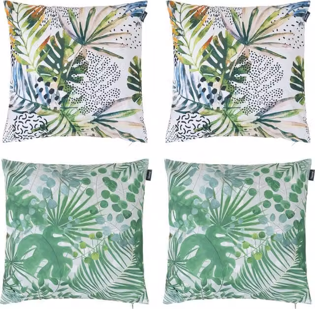 Icon Tropical Palm Prints Outdoor Cushion Set of 4, Green Floral Design