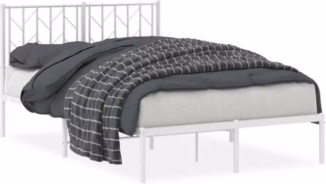 Berkfield Home Metal Bed Frame with Headboard, White, W/D/H: 120 x 200 cm – 1
