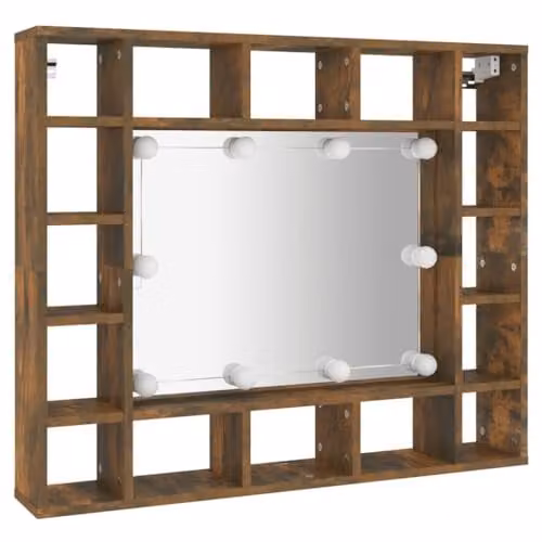 vidaXL Modern Mirror Cabinet with LED Lighting in Smoked Oak, W/D/H: 91 x 15 x 76.5 cm – 1