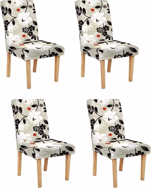 Roseley Floral Pattern 12 Dining Chair Covers, Multicolour Beige, Pack of 4