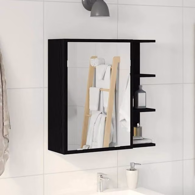 Berkfield Home Black Oak Modern Bathroom Mirror Cabinet, W/D/H: 62.5 x 20.5 x 64 cm