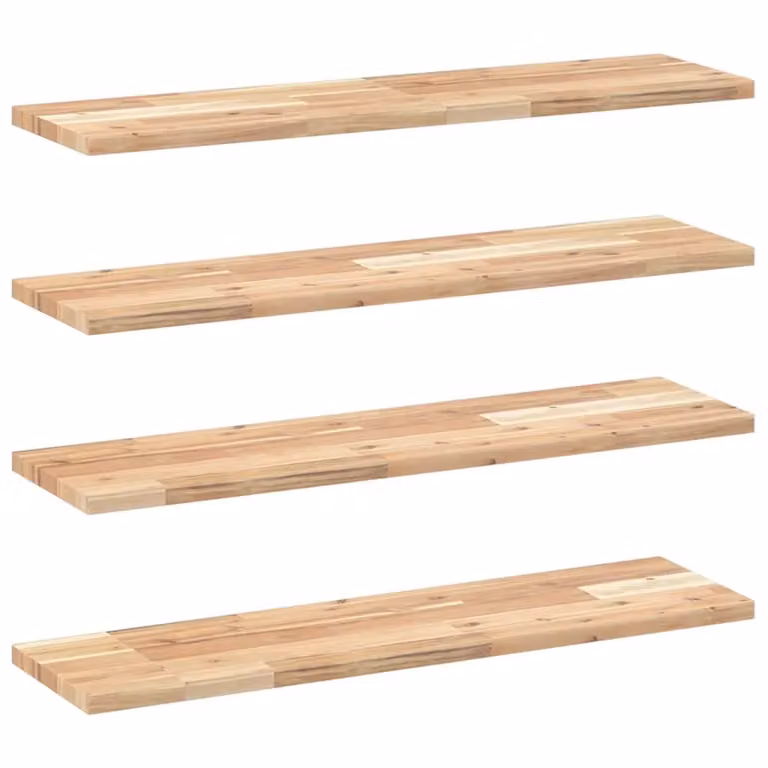 Berkfield Home Set of 4 Floating Acacia Wood Shelves, Brown, W: 80 cm, D: 20 cm, H: 2 cm