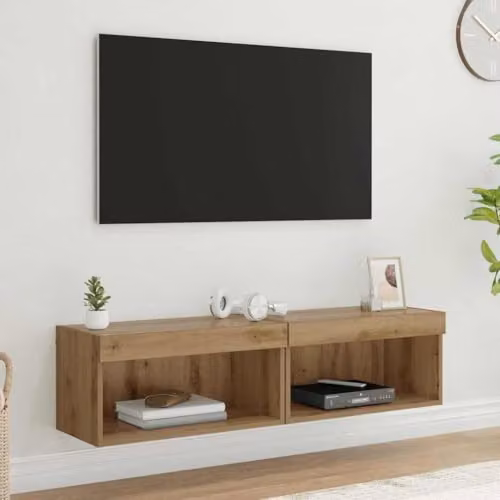 vidaXL 2-Piece Modern TV Cabinet Set in Brown Artisan Oak with Integrated Lighting – 2