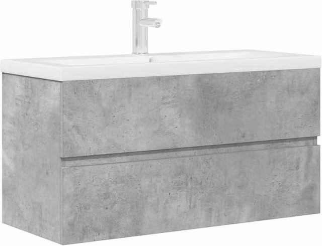 Berkfield Home 2 Piece Modern Wall Mounted Bathroom Furniture Set in Matt Concrete Grey