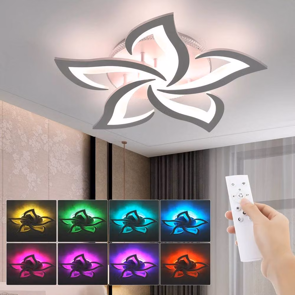EONLION Modern LED Flower Acrylic Ceiling Light Chandelier in White with Remote Control – 5