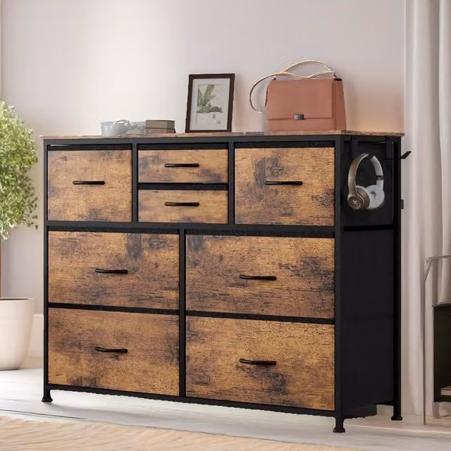 Pirlo Plush Bedroom Chest with 8 Fabric Drawers in Rustic Brown