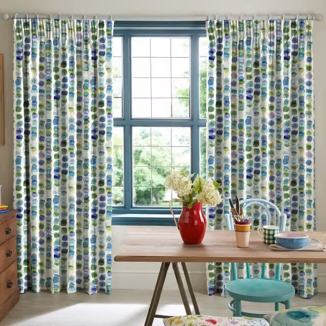 Bluebellgray Tobermory Made To Measure Blackout Bay Curtains in Multicolour Maritime Dotted Cotton Fabric