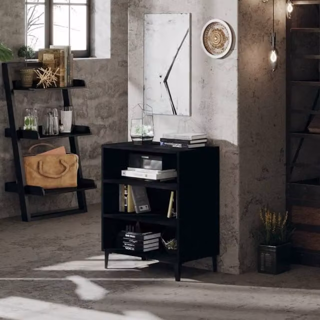 Berkfield Home Modern Black Matt Sideboard in MDF and Metal, W/D/H: 57 x 35 x 70 cm – 1