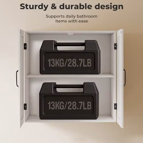 Levede White Wall-Mounted Kitchen and Bathroom Storage Cabinet with Hinged Doors, W/D/H: 59.5 x 31.5 x 59.5 cm – 4
