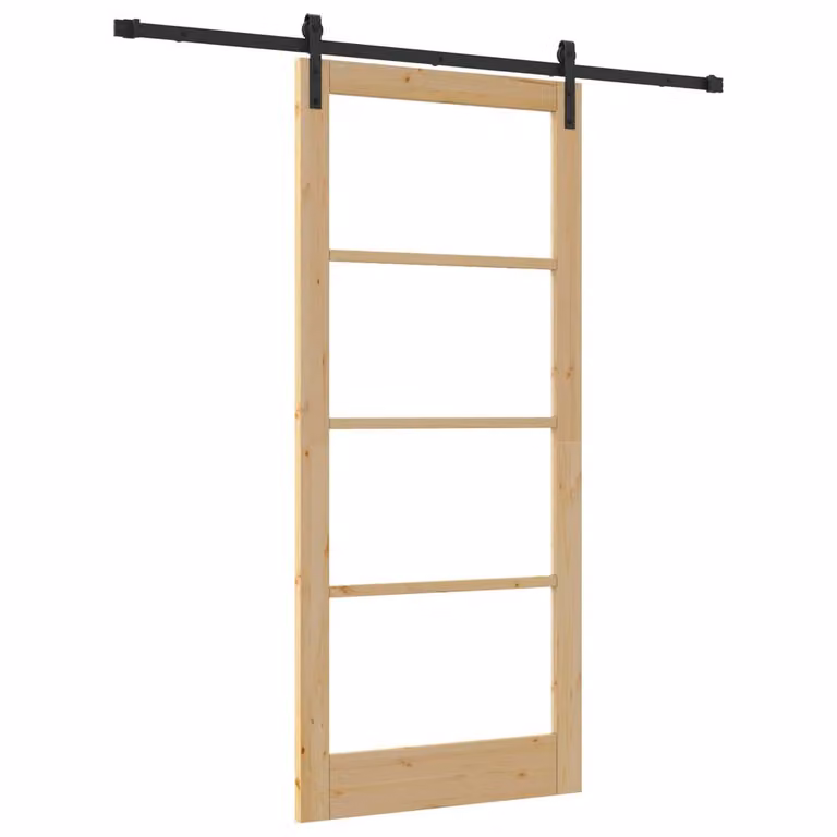Berkfield Home Orkdal Minimalist Sliding Door with Hardware Set in Beige Solid Wood and Glass