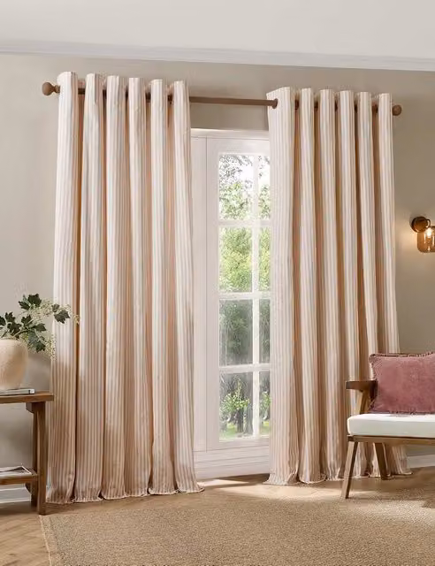 YARD Hebden Pink Mix Striped Semi-Transparent Pure Cotton Eyelet Curtains W: 218 cm, H: 183 cm