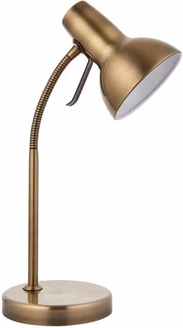 Loops Adjustable Neck Industrial Metal Desk Lamp in Antique Brass and White – 1