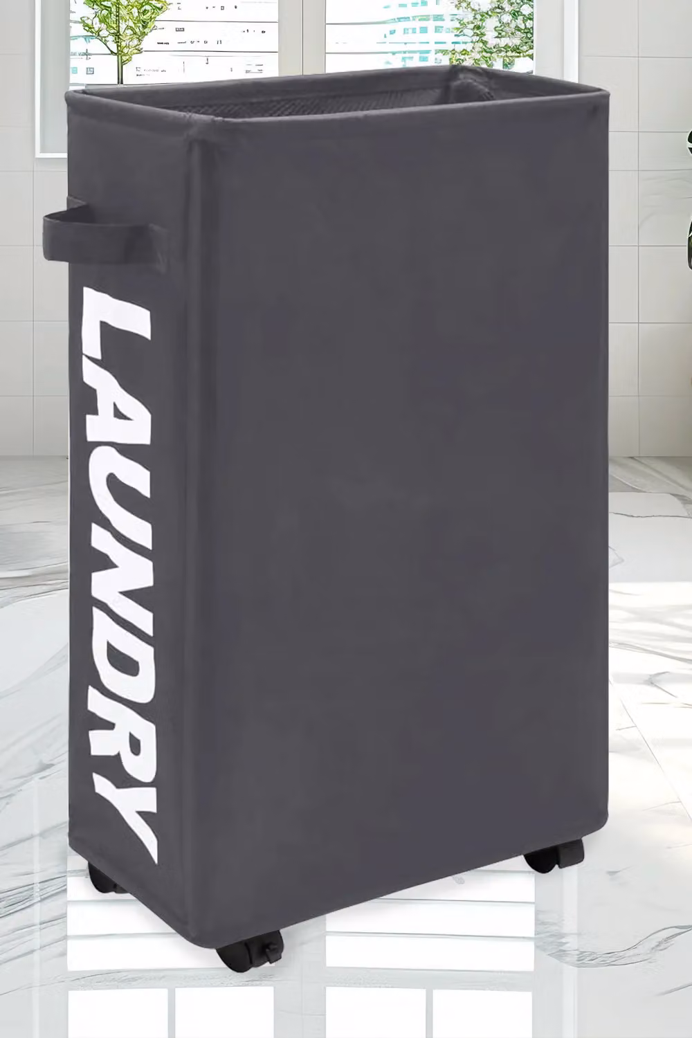 Neel Blue Collapsible Rolling Laundry Basket with Wheels, 38L, Grey, W: 40 cm, D: 18 cm, H: 53 cm – 7