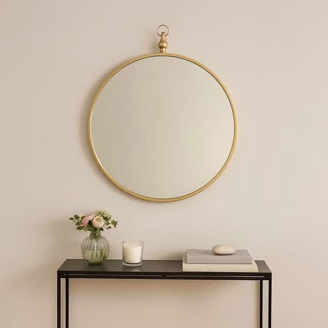 Orsina Avento Gold Round Wall Mirror with Circular Metal Hook