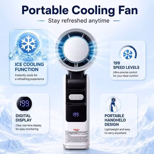 BluCore Rechargeable Handheld Foldable Table Fan in White – 1