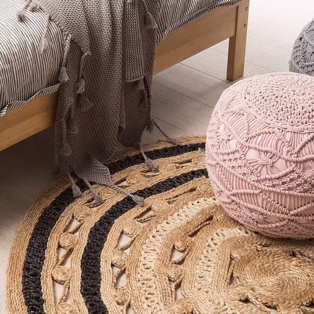 Wyld and Coco Round Braided Jute Rug in Beige and Black, Diameter: 140 cm – 1