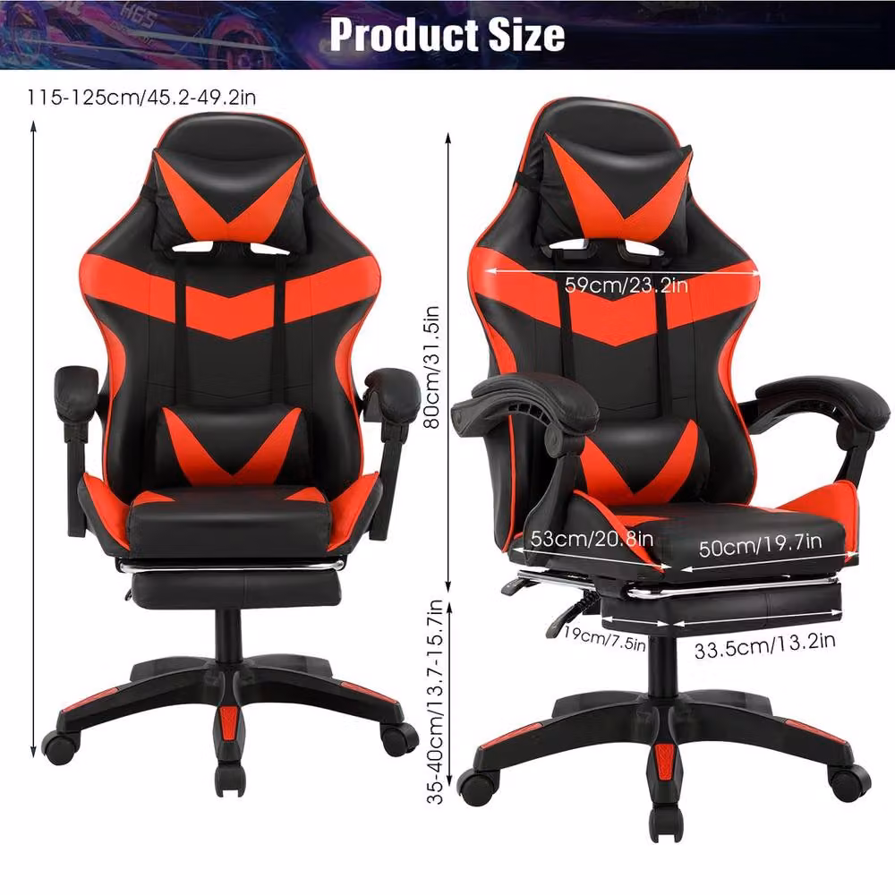 VOGREX Black and Red Ergonomic PU Leather Gaming Chair with Headrest and Armrests – 2