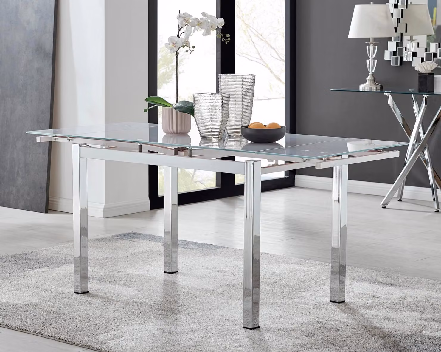FurnitureboxUK Enna White Glass Extending 4-6 Seater Dining Table and 4 Milan Black Soft Velvet Chairs – 2
