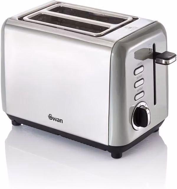 Swan Townhouse 2 Slice Toaster in Grey and Silver Stainless Steel