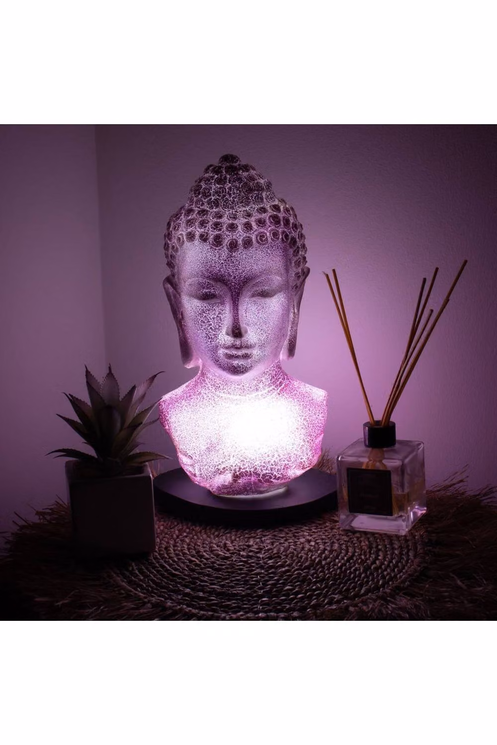 KDMD Lavender Crackle Buddha Bust Table Lamp with Oval Base in Off-White and Lavender – 2