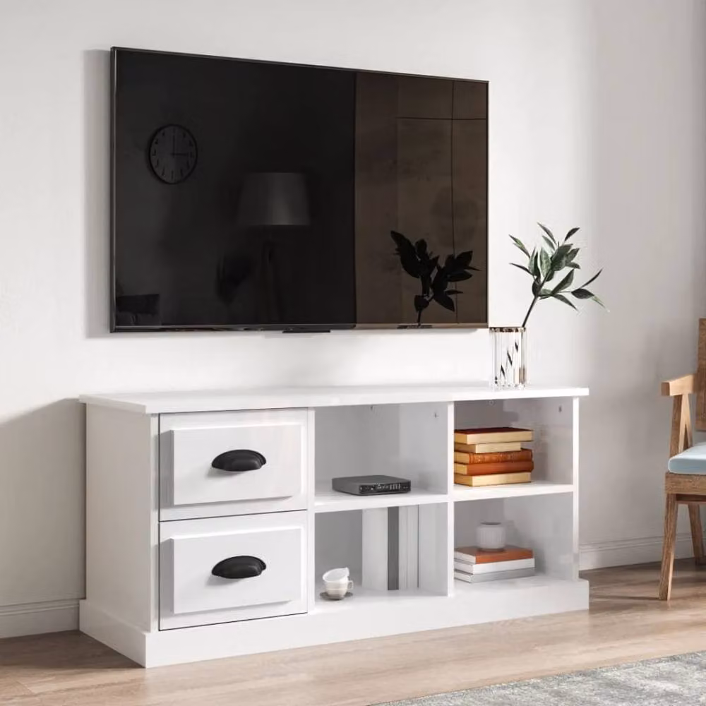 Berkfield Home Modern High Gloss White TV Cabinet, W: 102 cm, D: 35.5 cm, H: 47.5 cm – 2