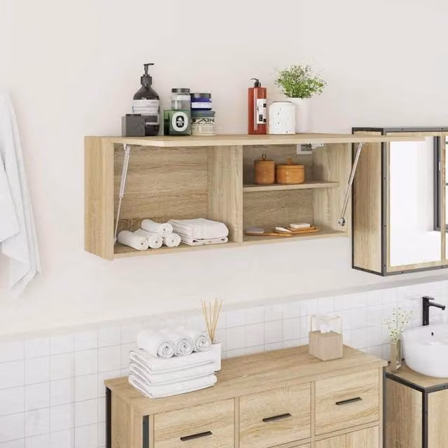 Berkfield Home Sonoma Oak Wall Mounted Bathroom Cabinet in Brown, W/D/H: 100 x 25 x 40 cm – 1