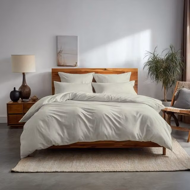 Home Sweet Home UK Plain Dyed Polycotton Duvet Cover and Pillowcase Set with Button Closure, Beige, W/D/H: 135 x 200 cm, Pillowcase: 48 x 74 cm