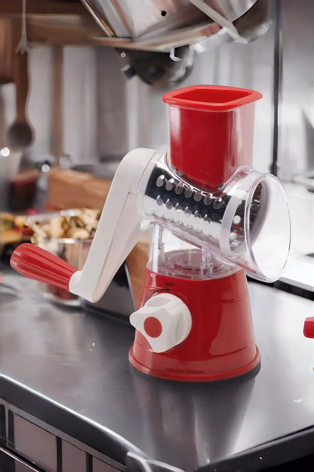 Living and Home Manual Vegetable Slicer and Chopper with 3 Blades, Red – 3