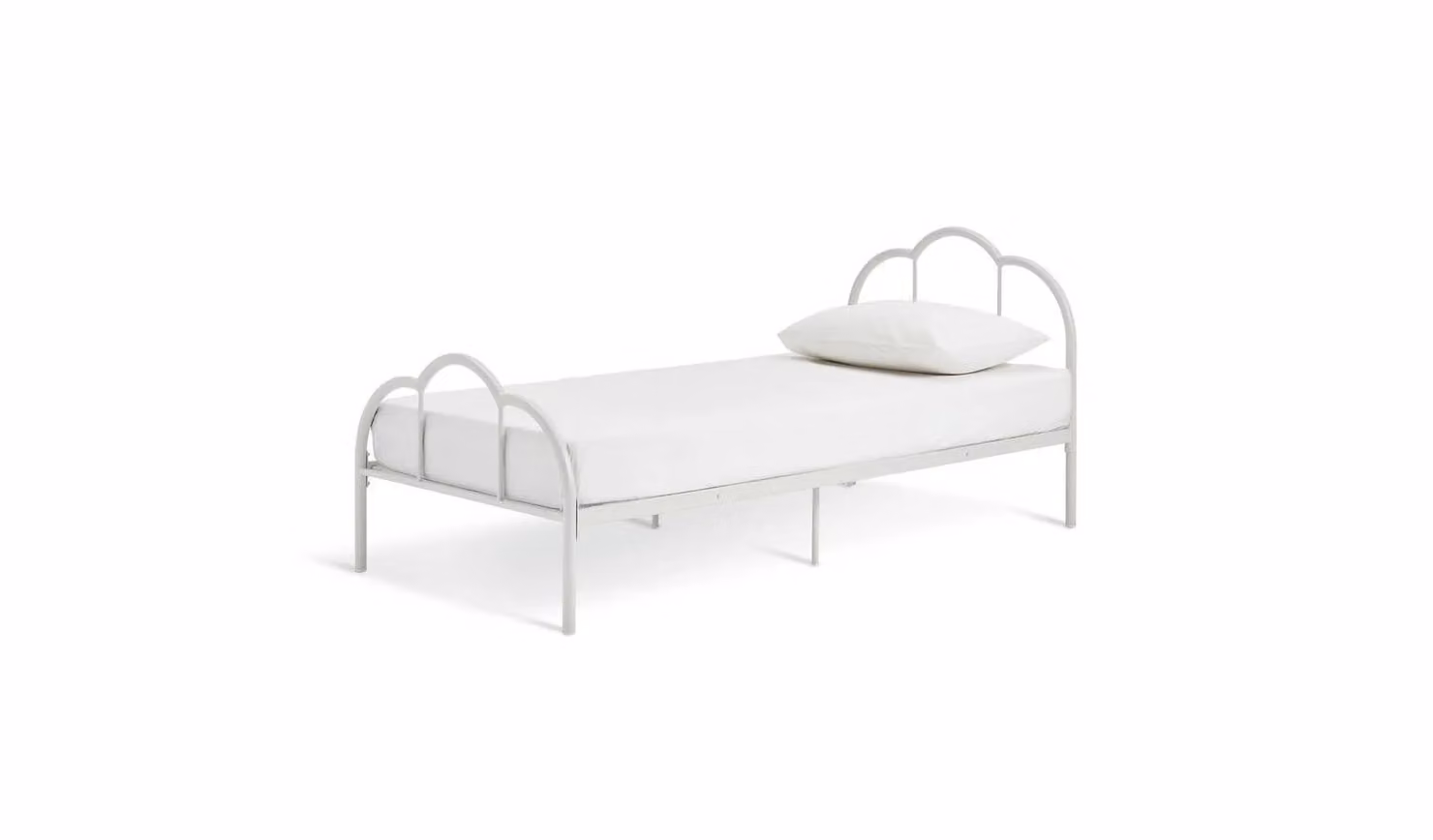 Cora Scalloped Metal Single Bed Frame for Childrens Bedrooms in White, W/D/H: 90 x 190 cm