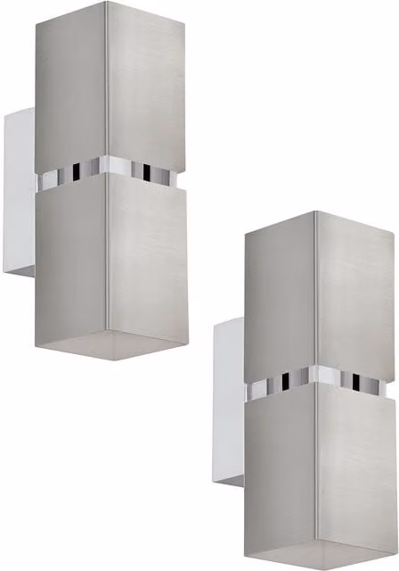 Loops 2 Pack Modern Square Metal Wall Lights in Chrome with Included GU10 Bulbs