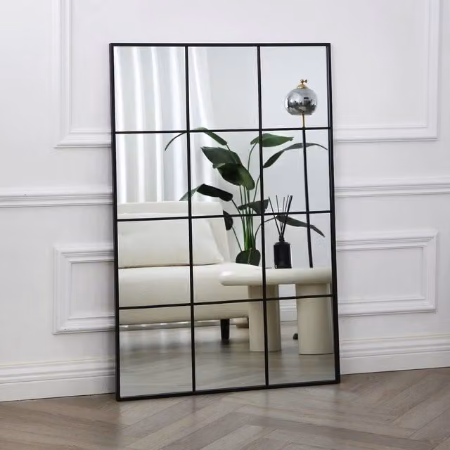 Home Garden Direct Aion Window Mirror with Rectangular Black Metal Frame, W: 120 cm, H: 80 cm