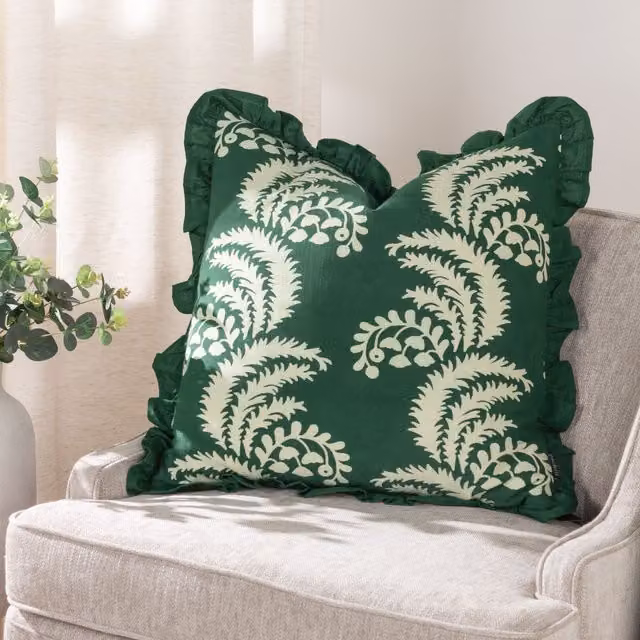 Paoletti Montrose Floral Cotton Square Cushion in Green, W/D/H: 50 x 50 x 50 cm – 2