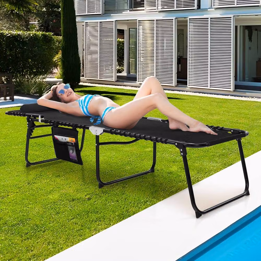 Costway Black Folding Patio Chaise Lounge Chair with Adjustable Headrest and Textilene Fabric – 3
