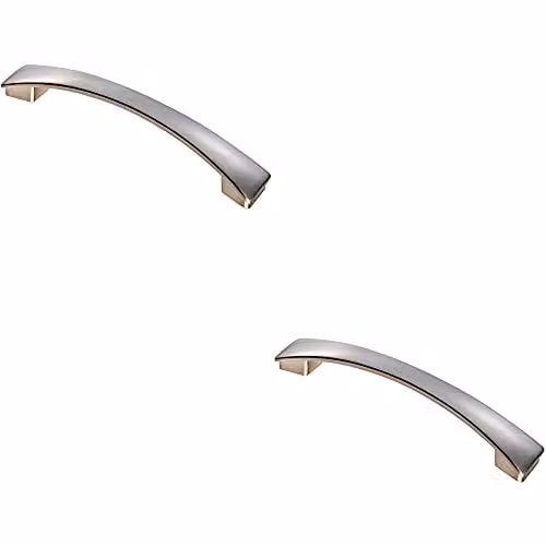 Loops 2 Pack Curved Bow Pull Handles in Satin Nickel, W: 18.3 cm, H: 2.6 cm, Fixing Centres: 16 cm