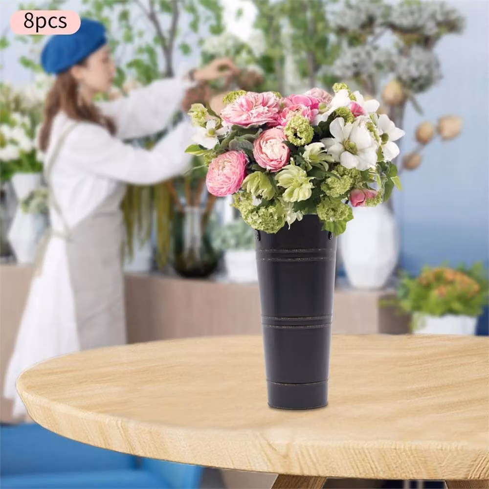 Ventryn 8-Piece Black Galvanised Metal Flower Bucket Vases for Tabletop Decor, H 23 cm x W 23 cm x D 11 cm – 5