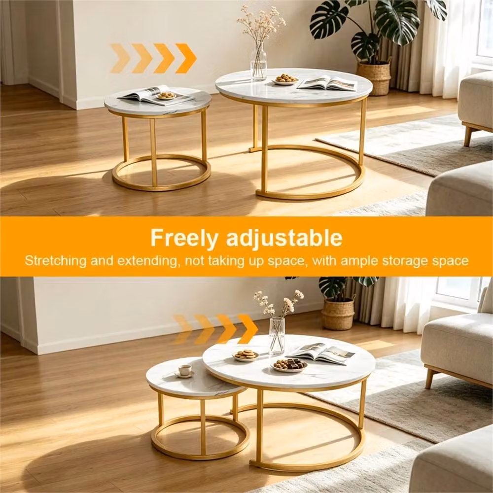 EONLION Set of 2 Round Nesting Coffee Tables in White and Gold – 3
