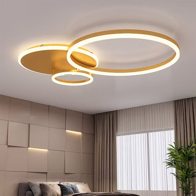Livingandhome Multi-circle Dimmable LED Flush Ceiling Light in Gold/Brass, Diameter: 65 cm