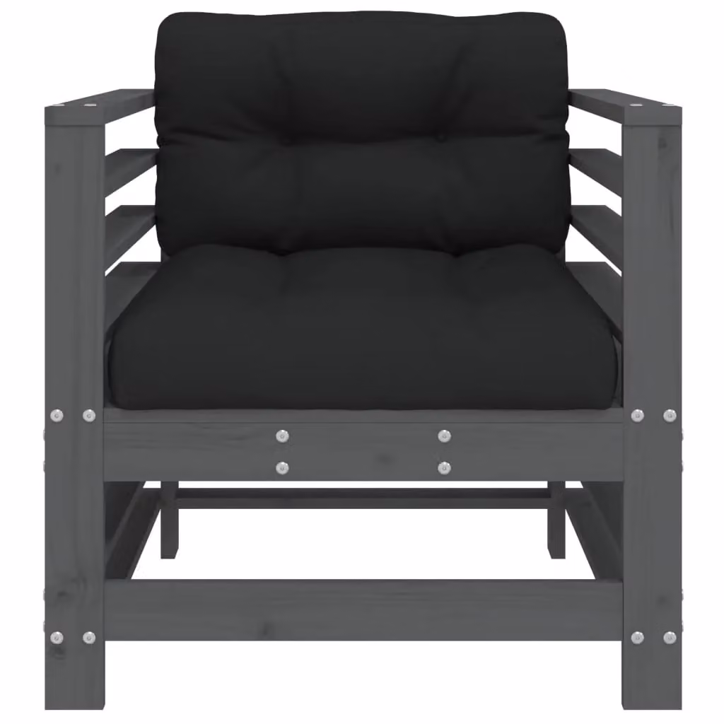 Berkfield Home Set of 2 Rustic Grey Pine Garden Chairs with Fabric Cushions and Armrests – 4