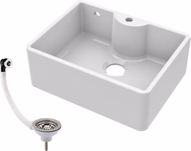 Balterley White Ceramic 1 Bowl Fireclay Butler Sink W/D/H: 59.5 x 45 x 22 cm