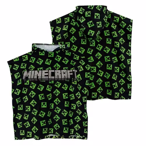 Minecraft Hooded Poncho Towel for Kids in Black and Green – 5