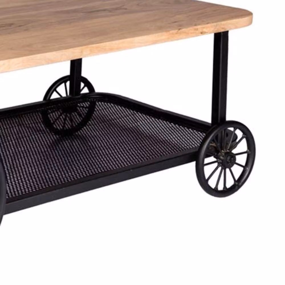 Wyld Haus Shanghai Oak Top Coffee Table with Matte Black Frame in Brown, W/D/H: 55 x 55 x 45 cm – 4