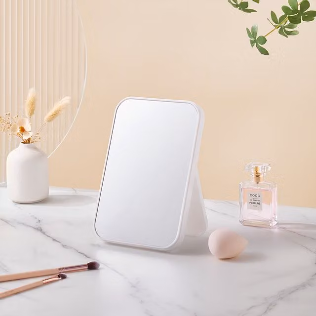 Livingandhome Portable Makeup Mirror with Foldable Stand in Beige or White