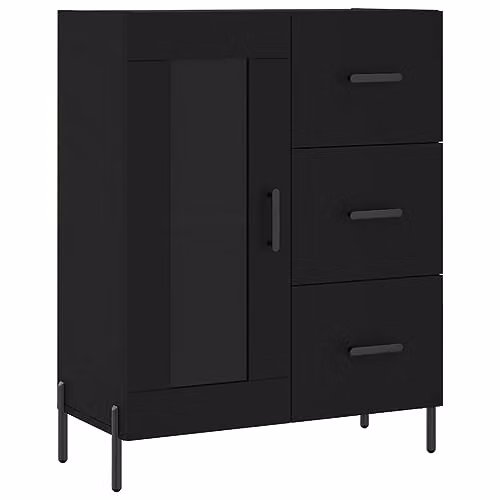 vidaXL Modern Black Sideboard with Glass and Metal Details, W/D/H: 69.5 x 34 x 90 cm