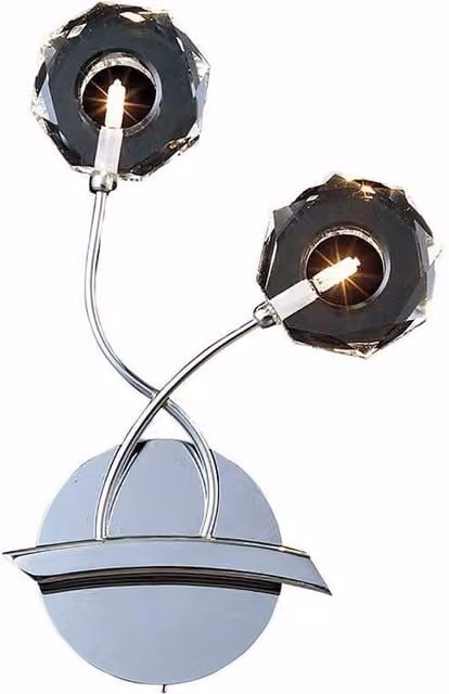 Netlighting Izona 2-Light Wall Lamp in Polished Chrome and Grey with Crystal Glass Details