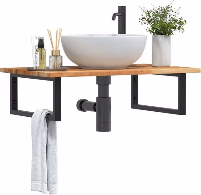 Berkfield Home Wall Mounted Basin Shelf in Brown Acacia Wood and Steel