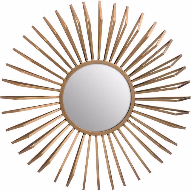 Orsina Gold Sunburst Round Metal Wall Mirror with Geometric Glass Design, Diameter: 75 cm – 2