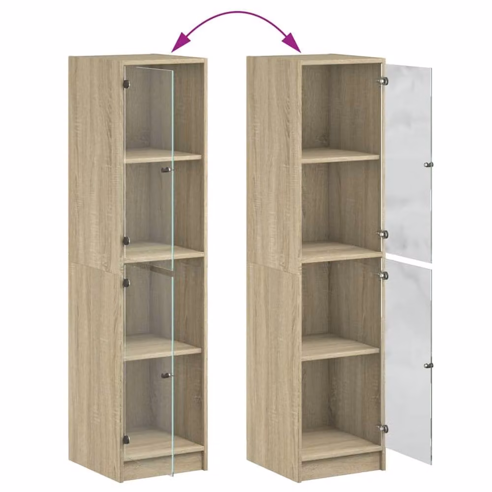 Berkfield Home Highboard with Glass Doors in Sonoma Oak and Beige, W/D/H: 35 x 37 x 142 cm – 2