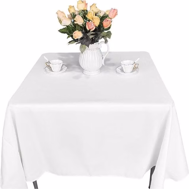 Neel Blue Premium Square Polyester Tablecloth in White, 177.8 x 177.8 cm